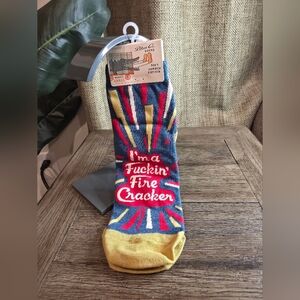 Blue & Yellow Novelty Crew Socks - I'm a Fuckin' Fine Cracker
